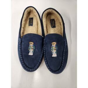 Polo Ralph Lauren Dezi IV Bear "Football" Slip On Slippers Shoes, Size 9, Navy